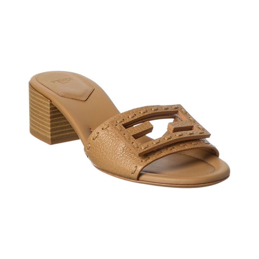 Fendi Baguette Leather Sandal, Beige